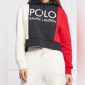 Polo Ralph Lauren Color Block Cropped Hoodie Sweater.
